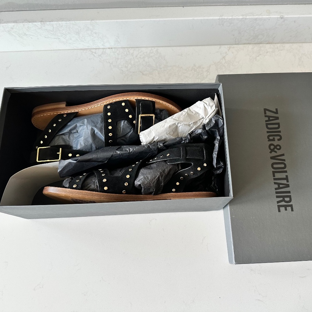 🖤💛 Zadig & Voltaire | Women's Cecilia Studded Strap Sandals ✨ - Picture 12 of 12